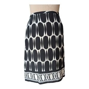 Silkland Womens Black White Geometric Oval Print 100% Silk Knee Length Skirt